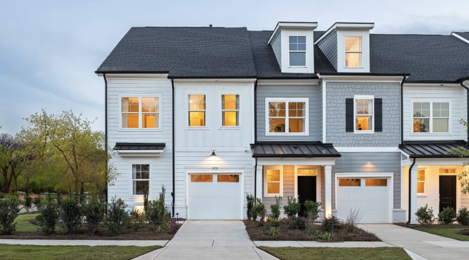 Exterior of 3-story luxury townhomes at Griffith Lakes